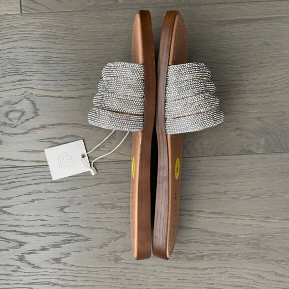 Mariella Slip On Leather & Manmade 4 Strap Sandals Bronze & Brown Sz 9 NWT - Picture 3 of 11